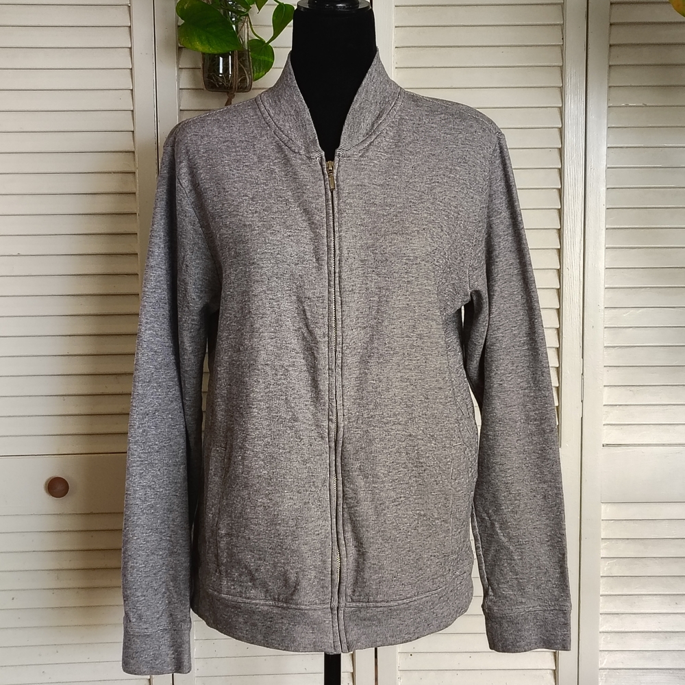 Wallin & Bros Mens Heather Gray Lightweight Bomber Jacket Size M –Good Condition